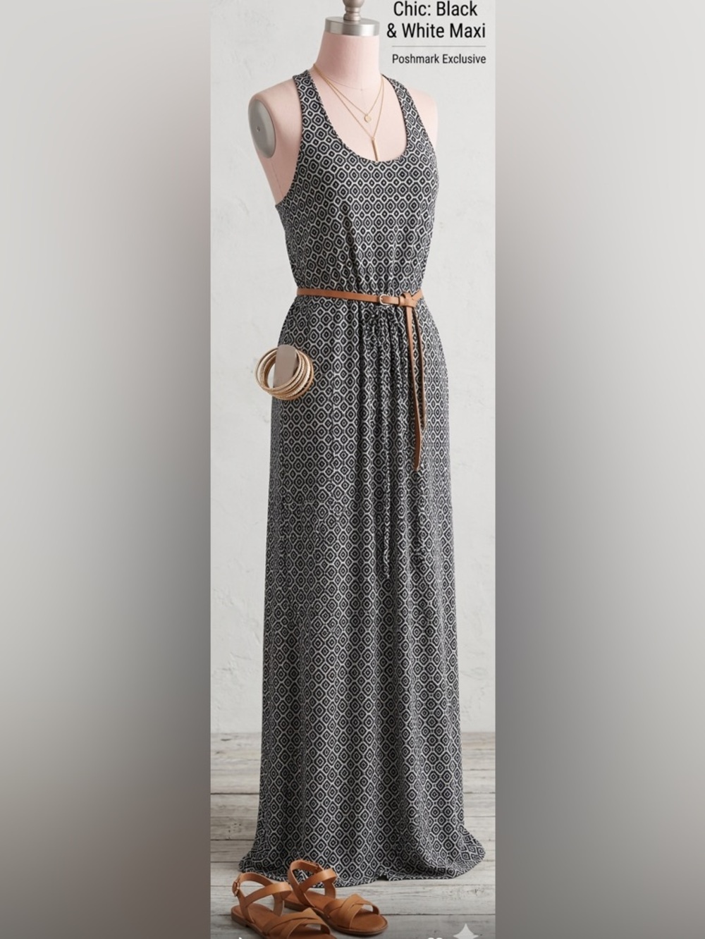 Banana Republic Maxi Dress M Pockets Geometric Print Medium Travel Wrinkle free